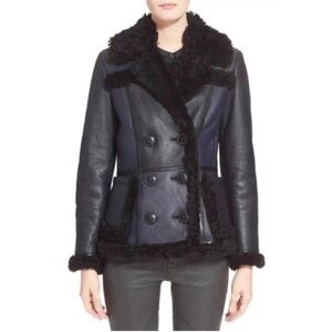 Burberry Brit Shearwell Shearling Leather Jacket Navy Blue Black